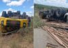 Motorista morre após caminhão carregado de madeira capotar na BR-235, em Curaçá
